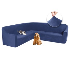 ALIECOM Velvet Stretch Sectional Couch Covers L Shape Corner Sofa Cover Washable Soft Thick U Shaped Sofa Slipcovers for Dogs Pets Magic Furniture Protector with Non Slip Foam (Blue, Large)