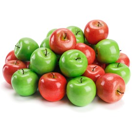 Toopify 30PCS Artificial Red and Green Apples, Fake Fruit Lifelike Simulation Apples for Home Kitchen Table Basket Decoration, 3.4" x 3.2"