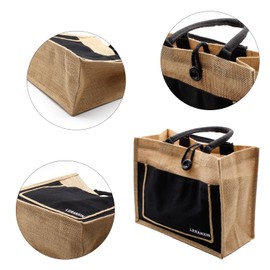 LERANXIN Jute Bag, 31 × 25 cm Jute Bag with Closure Buckle, Reusable Shopping Bag, for Shopping, Going Out, Camping, yellow