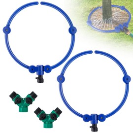 2Pcs 360° Tree Water Sprinkler, Adjustable Tree Watering Ring with Y Hose Splitters, Circle Tree Root Irrigation System for Outdoor New Trees Shrubs Plants Garden Beds