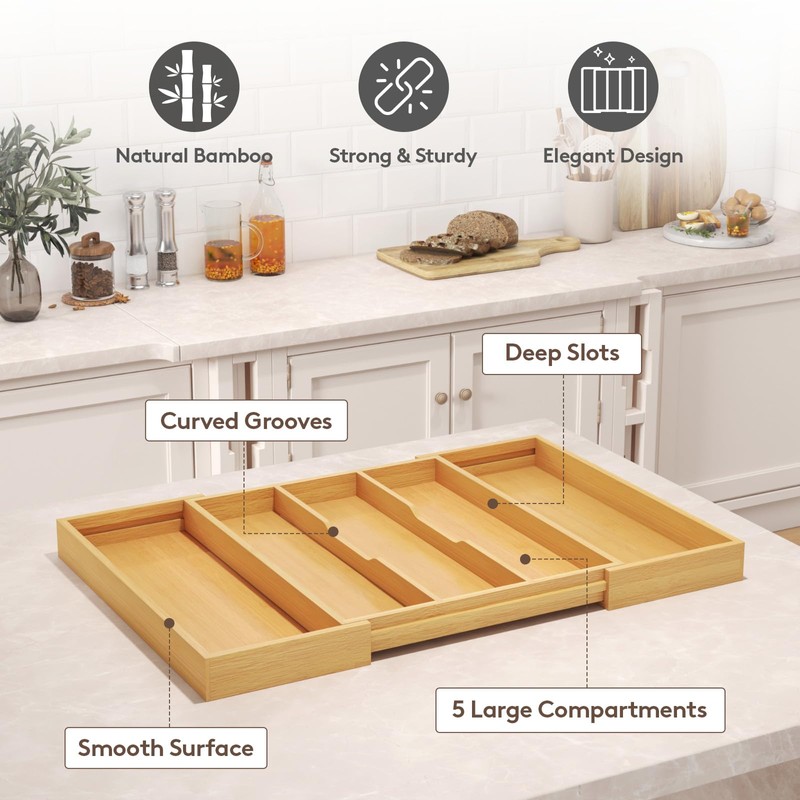 Lifewit Utensil Organizer for Kitchen Drawer, Expandable Cooking Utensil Tray,