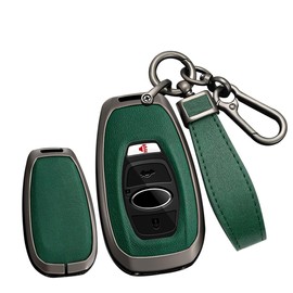 TECART Smart Car Key Case Cover Fits Subaru Legacy Impreza WRX XV BRZ Forester Levorg Trezia Leather Portable Protective Key Cover Accessories Key Protection 3 Button B Black Green, black green