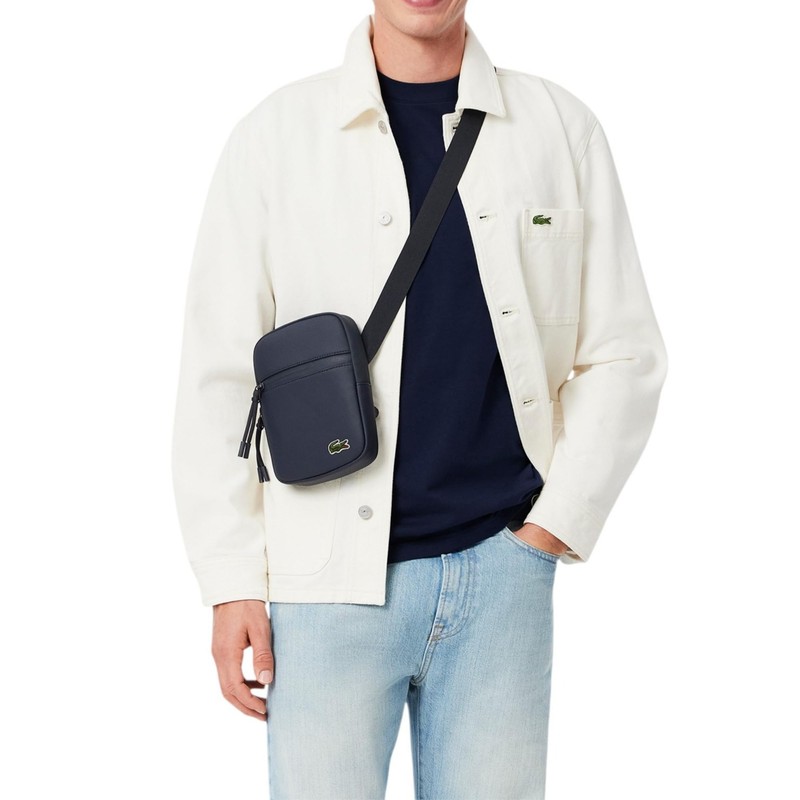 Lacoste Men's LCST Small Flat Crossbody Bag, Navy Eclipse, One