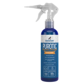 Innovet PurOtic Ear Cleaner for Dogs & Cats with Silicone Applicator Made With Essential Oils - 100% Made In USA - Regular Strength 4 oz Bottle