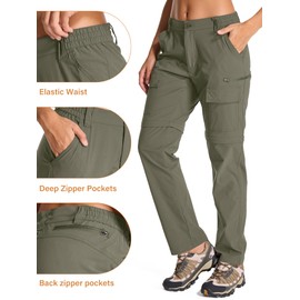 Womens Hiking Pants Convertible Quick Dry Stretch Lightweight Zip Off Outdoor Safari Pants with Cargo Pockets,2195,Light Green,14