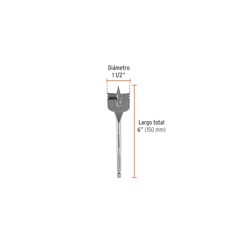 Truper BPT-1-1/2, Broca plana de manita para madera, 1-1/2"