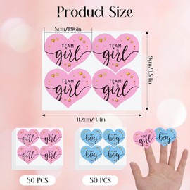 Gender Reveal Stickers - Set of 96 Stickers for Baby Shower and Birth Announcement, Decoration and Photo Accessories, Team Boy or Girl