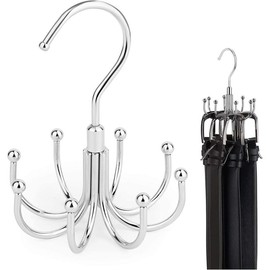 Belt hanger, rotatable belt hanger closet accessories organizer, up to 24 storage capacity, hanger storage hooks for belts, bras, vests, ties, scarves, purses, silver - Colour: Silver, Size: 2 Pack