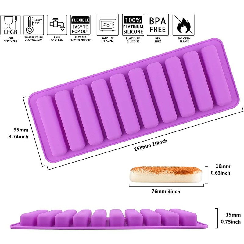 ROTDAM 4PCS Finger Silicone Molds - 10-Cavity Non Stick Chocolate