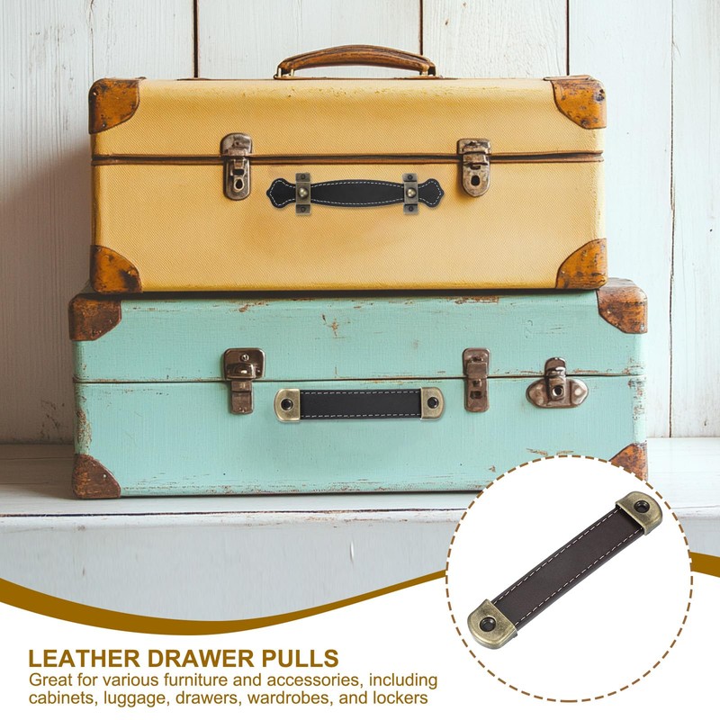 PATIKIL 4.4" Leather Drawer Pulls with Iron Sheet, 6 Pcs
