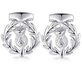 HONEY BEAR Scortland Thistle Flower Cufflinks for Mens Wedding Gift Silver