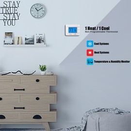 Upgraded Digital Non-Programmable Thermostat for Home 1 Heat/1 Cool Single Stage System, with Temperature & Humidity Monitor and Large Blue LCD Display