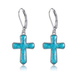 Cross Earrings 925 Sterling Silver Turquoise Cross Dangle Drop Earring Cross Jewelry Gifts for Women