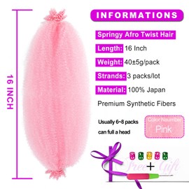Springy Afro Twist Hair Crochet Braiding Hair (16 Inch (Pack of 3), Pink) …
