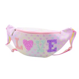 Fashion Cute Fanny Pack Heart Pattern Rainbow Belt Bag Glitters LOVE Letters Gradient Colors Travel Crossbody Waist Bags