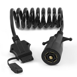 7 Way Round to 5 Way Flat Coiled Trailer Wire Plug Connector Adapter, 7 Pin to 5 Pin Blade Extension Trailer Coiled Wiring Adapter for Truck, Campers and Boat Trailers, RV Towing, Full Length 55.5"