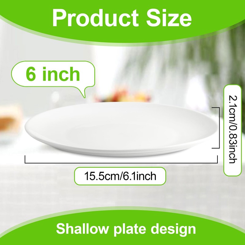 PLMMOUT 6 PCS White Dessert Plates, 6 Inch Ceramic Salad