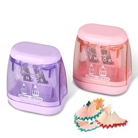 2 Pcs Pencil Sharpener with Container, Dual Holes (8mm - 12mm) Pencil sharpeners for Kids, Adults,School, Home and Office, Rectangular Shape Makeup Pencil Sharpener (Pink & Purple)