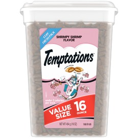 TEMPTATIONS Classic Crunchy and Soft Cat Treats Shrimpy Shrimp Flavor, 16 oz. Tub