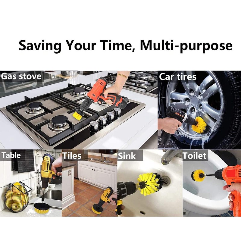 5 Pack Drill Brush Attachment Set, 1/4in Power Scrubber Cleaning