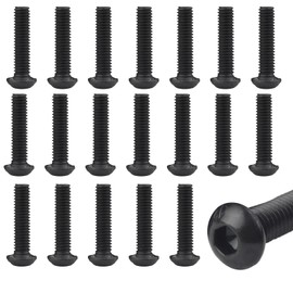 Okaywork M6 x 20 mm Round Head Screws with Hexagon Socket, Pack of 20 Screws 1035K (Carbon Steel) Hexagon Socket Stainless Steel Black Rounded Head Screws with Flange Machine Screws Full Thread