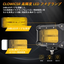 CLOWICSR High Brightness Fog Light, LED Work Light, Deck Light, Yellow (3000K) 4D Lens, 72W, 12V-48V, Compatible with Various Motorcycles, Cars, High Visibility Against Rain, Snow, Fog, Explosion,