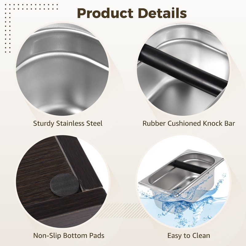 Stainless Steel Espresso Knock Box, Large Capacity Coffee Grounds Container