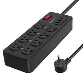 Metal Power Strip - 8 Outlet Heavy Duty Surge Protector with 20W USB Ports 15A 1200 Joules 15FT Cord for Home Office Kitchen Garage Industrial Workshop