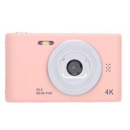 Compact Digital Camera 50MP Dual Lens Self Adaptive Anti Shaking 2.4 Inch Screen Portable Camera for Kids Students Vlog, Clear Photos, HD Videos with Digital Zoom, Easy (Pink)