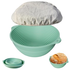 Silicone Bread Proofing Basket, 9 in Sourdough Baking Bowl with liner Thick Foldable Reusable Handmade Bread Making Supplies for bakers (Light Green)