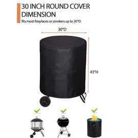 SheeChung Outdoor Fireplace Cover for Fire Sense 01471 Fire Pit,Waterproof Round Grill Cover 30 Inch,Heavy Duty 600D Outside Round Covers for BBQ Grill Smoker,UV Resistant,30"Dx43"H