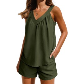 Ekouaer Pajama Sets for Women Cute Camisole Pj Shorts Lounge Set Summer 2 Piece Outfits Comfy Sleepwear with Pockets Army Green XL
