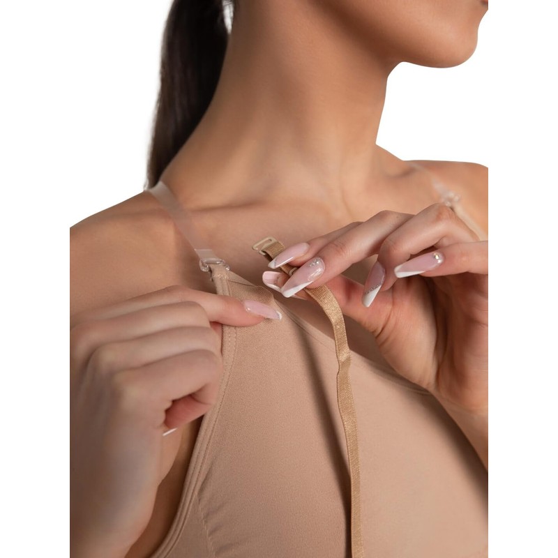 Capezio Women's Seamless Clear Back Bra With Transition Straps, Nude,