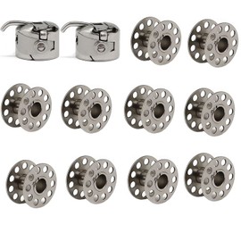 Fbshicung 2 Pieces Metal Bobbin Case and 10 Pieces Singer Sewing Machine Bobbins Compatible with Household Sewing Machine Front Loading 15 Class Machines