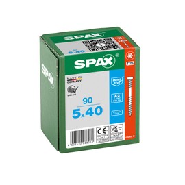 SPAX Terrace screw, 5 x 40 mm, 90 pieces, fixing thread, cylinder head, T-Star plus T25, cut tip, rust-proof stainless steel A2-8000000288203