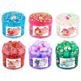 6 Packs Candy Bag Packaging Slime Kit - Clear Slime, Crunchy Slime for Kids with Various Peachybaby Slime Add-ins, Non Sticky Slime Party Favors for Girls and Boys