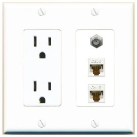 Wallplate City 3 Port Power Outlet Cover Plug Jack UL 2 Gang 2 CAT6 COAX Wall Plate
