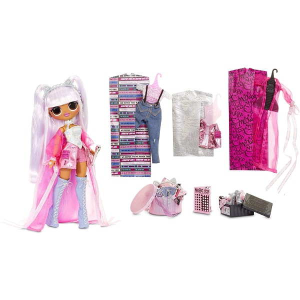 LOL Surprise OMG Remix Kitty K Fashion Doll – with 25 Surprises, Plays Music, with Extra Outfit, Shoes, Hair Brush, Doll Stand, Lyric Magazine, and Record Player Package - For Girls Ages 4+