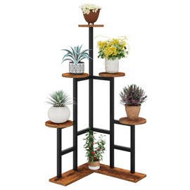 IBUYKE 4 Tier Plant Stand Indoor, Tall Flower Pot Stand for Multiple Plants, Tiered Corner Plant Shelf for Living Room Patio Balcony Garden, , Rustic Brown TMJ072H