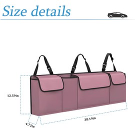 Hanemia Car Trunk Organizer, Backseat Hanging Storage with 4 Large Pockets, Collapsible Cargo Bag with Adjustable Straps Frees Trunk Floor, Sturdy Space Saving Expert for SUV, Truck, Van (Pink)