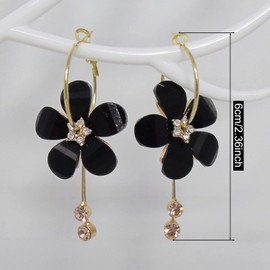 ANDPAI Elegant Romantic Bohemian Crystal Acrylic Rose Flower Dangle Drop Earrings Five Leaves Exaggerated Round Hoop long Tassel Earring for Women Statement Jewelry Gifts (Black)