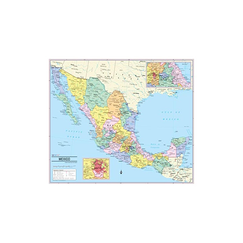 Cool Owl Maps Mexico Wall Map Poster - Rolled 35"x30"