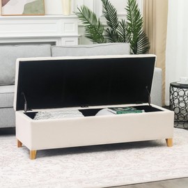 Joveco Storage Ottoman Bench, 51" Rectangle Long Bench, for Bedroom, End Foot of Bed, Living Room, Entryway, Beige