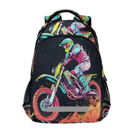 Motocross Motorcycle Race Backpack 3rd 4th 5th Grade School Bookbags Travel Laptop Daypack Bag for Boys Girls
