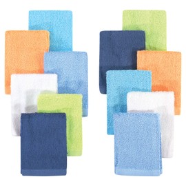 Hudson Baby Unisex Baby Rayon from Bamboo Woven Washcloths 12pk, Blue Orange Lime, One Size