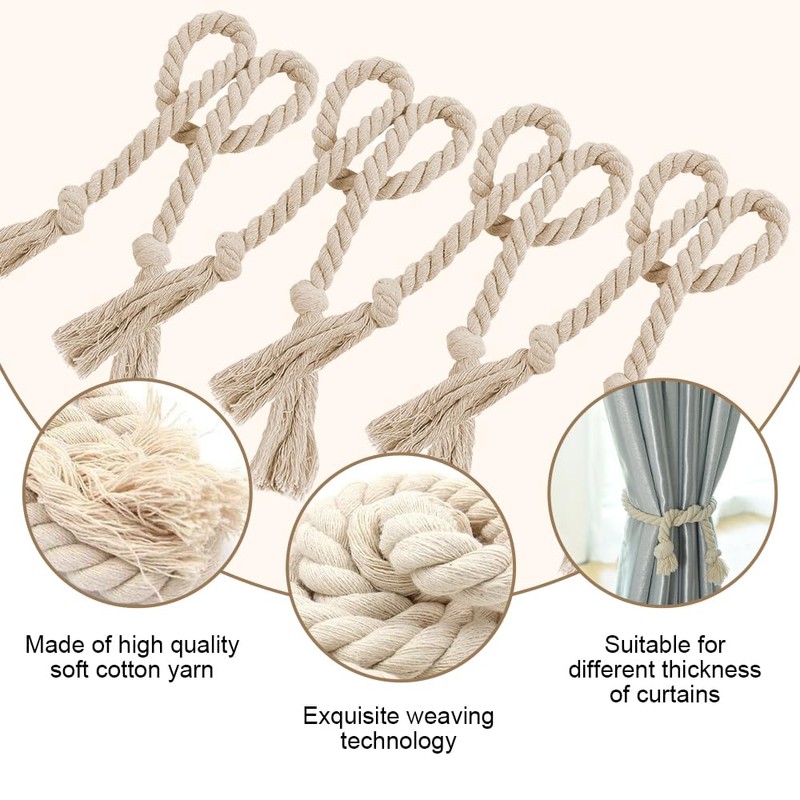 Pack of 4 Curtain Rope Tiebacks, Curtain Rope, Curtains Tiebacks