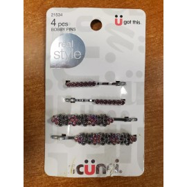 scünci 4 Packs of 4: Scunci Real Style Faux Pink Jewel & Silver Bobby Pins (5348) R7P7b