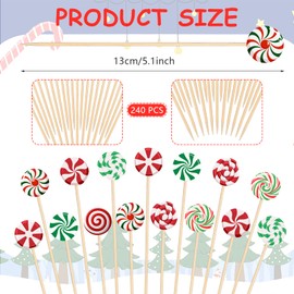 240Pcs Christmas Cocktail Picks Candy Shape Fancy Toothpicks for Appetizers Decorative Bamboo Cocktail Sticks Merry Xmas Garnish Sticks Food Desserts Charcuterie Fruit Drinks Skewers