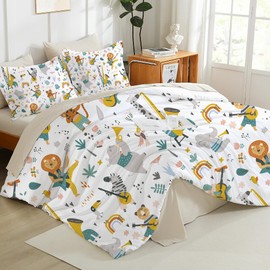 ZTYROLJ Cartoon Lion Bedding Set for Boys Girls, Children's Bed Linen 135 x 200 cm with Zip, Microfibre Soft Breathable Animals Duvet Cover with 80 x 80 cm Pillowcases