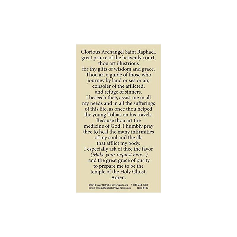 St. Raphael the Archangel Prayer Card, 2 pack